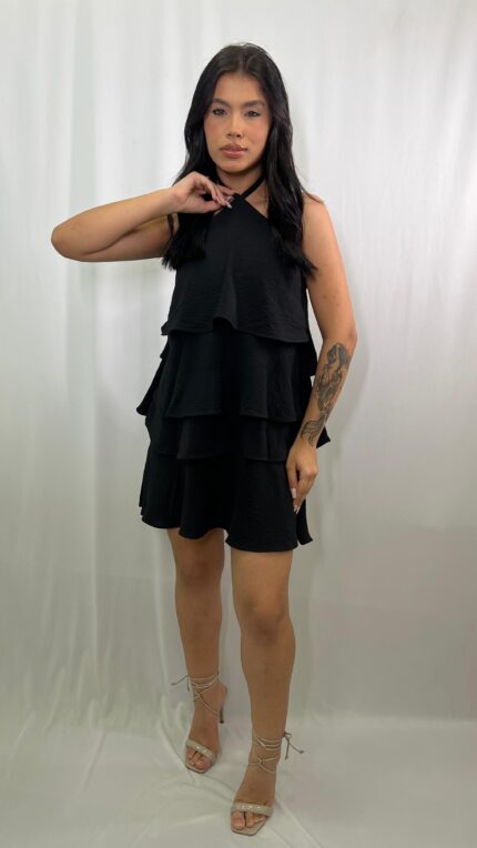Vestido Babados Preto Banabana